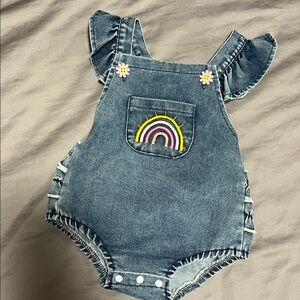 NWOT Denim Baby Romper with Rainbow Embroidery 🌈